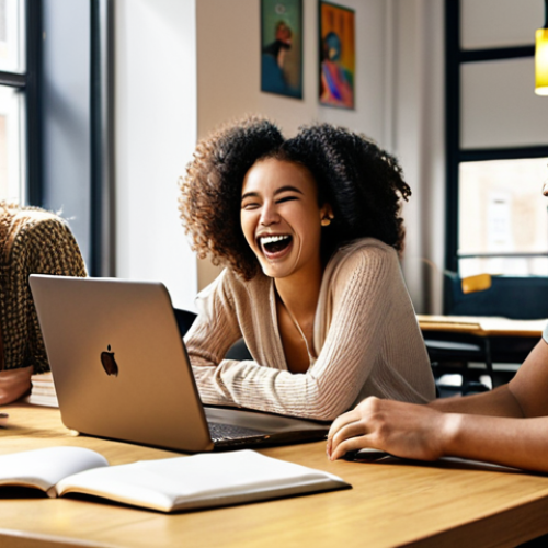 **

A diverse group of young adults from around the world laughing and working together on a project in a modern, sunlit co-working space. Laptops, books, and cultural artifacts are scattered around the table. The atmosphere is collaborative and energetic. Focus on conveying a sense of international teamwork and cultural exchange.

**
