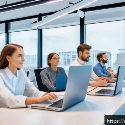 세계 경제 포럼 다보스 포럼  분석 - A modern Russian tech startup office environment in 2024, featuring diverse young professionals coll...