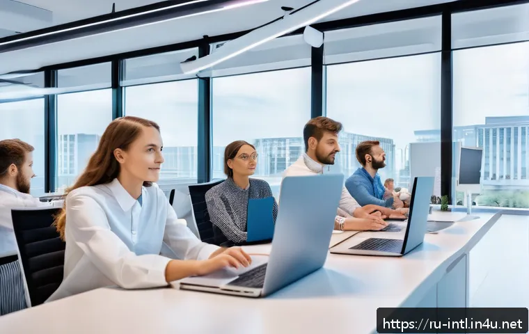 세계 경제 포럼 다보스 포럼 분석 - A modern Russian tech startup office environment in 2024, featuring diverse young professionals coll...