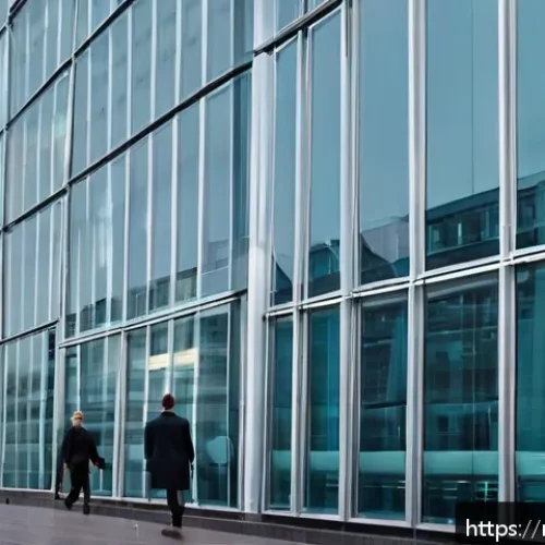 국제 범죄 조직과 대응책 - A detailed scene of a modern Russian city office building housing a legitimate business front used b...